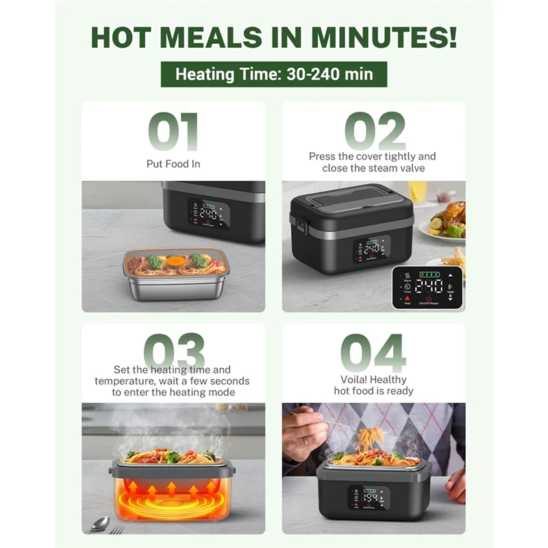 Rechargeable Cordless Electric Lunch Box, Self-Heating Food Warmer