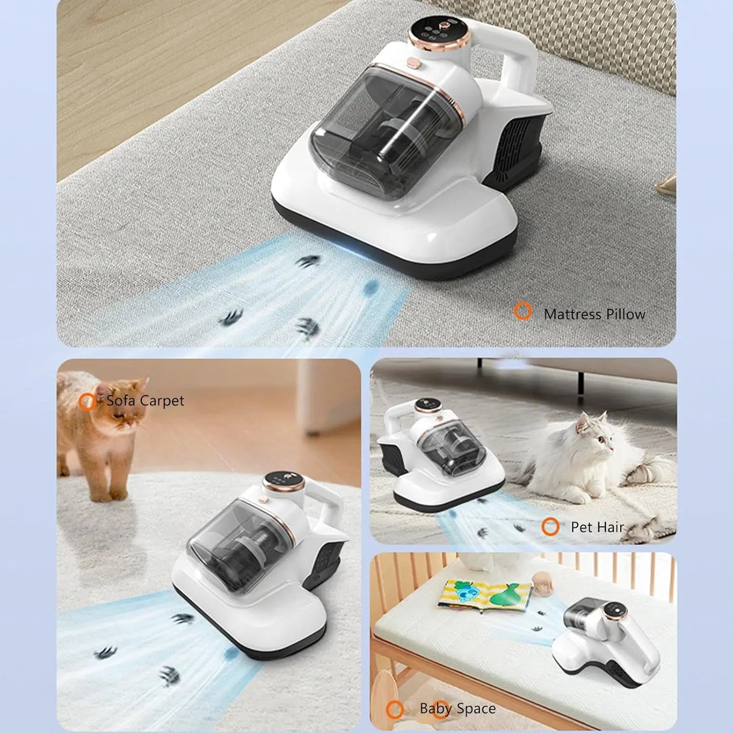 Cordless Mattress Bed Vacuum Cleaner with Suction UV-C Light and  HEPA Filter for Cleaning Pillows Sofas Carpets Pet Hair