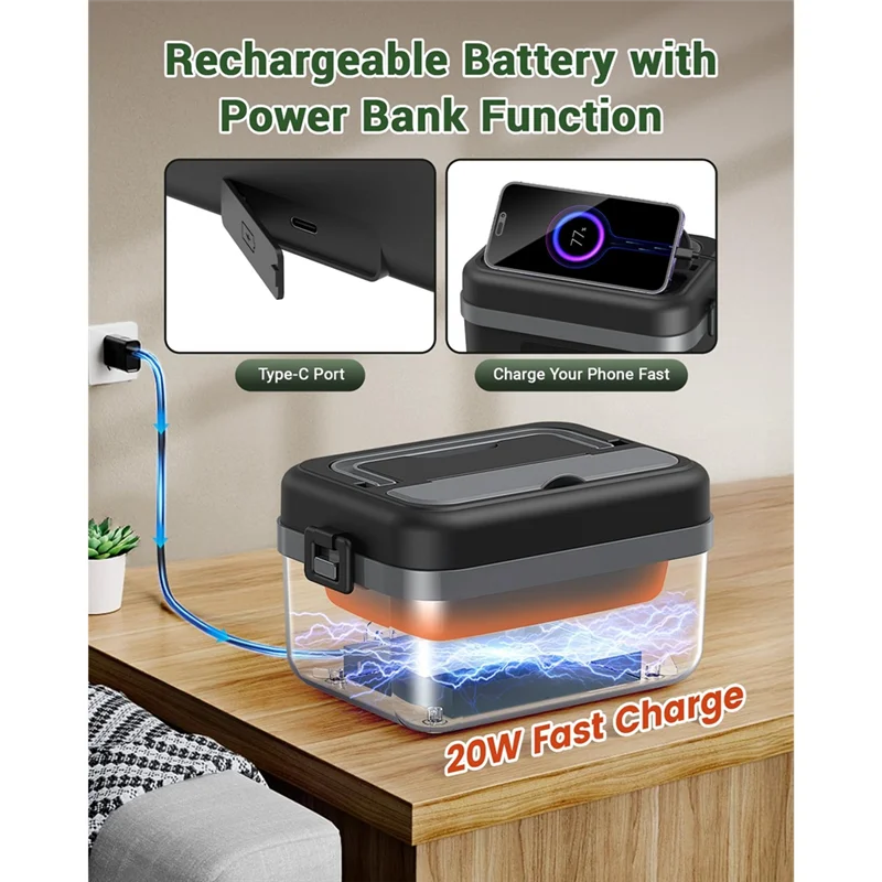 Rechargeable Cordless Electric Lunch Box, Self-Heating Food Warmer