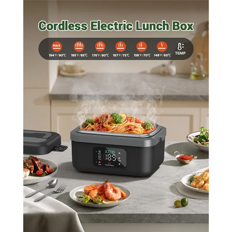 Rechargeable Cordless Electric Lunch Box, Self-Heating Food Warmer