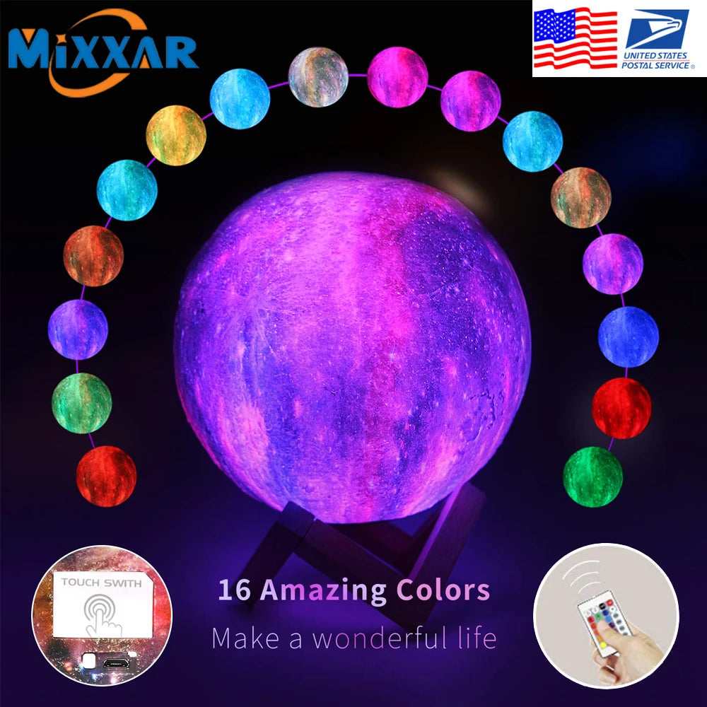 Moon Lamp Night Light Galaxy Lamp 16 Colors LED 3D Star Moon Light